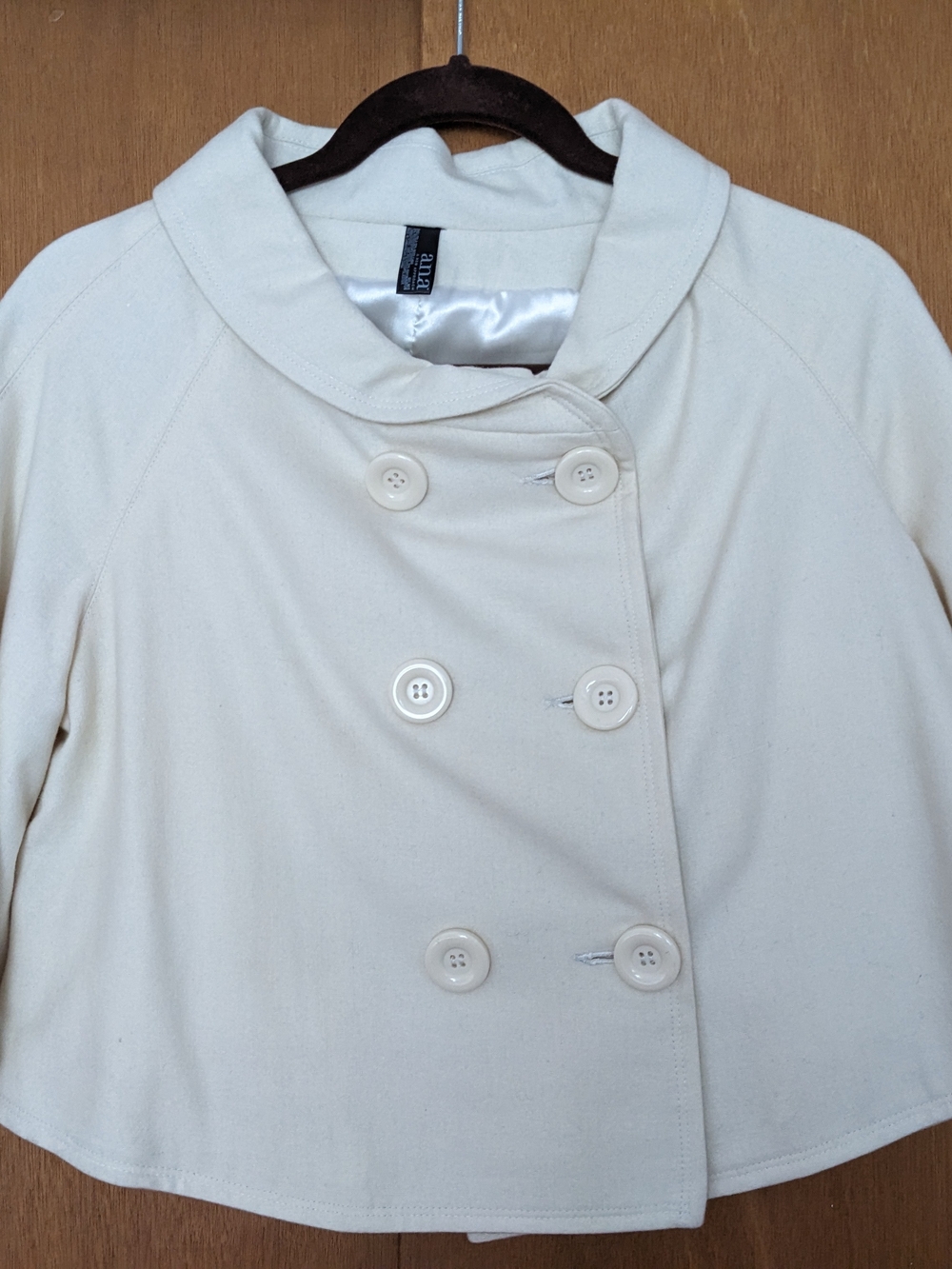 a.n.a Cream Double-Breasted Cropped Pea Coat